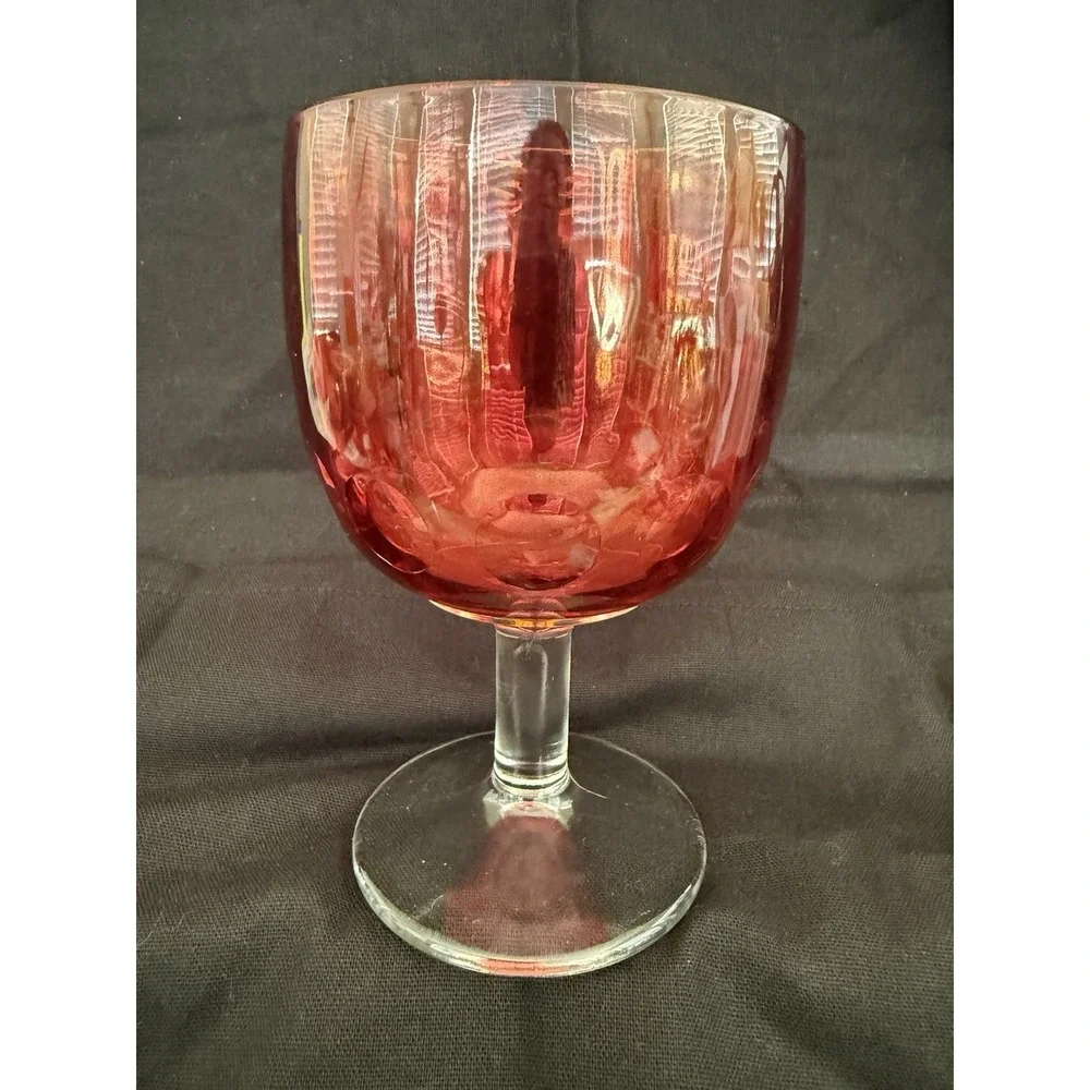 Ruby Red Stemmed Painted Glass Wine Glass, Clear Base, 5.5 in, Round